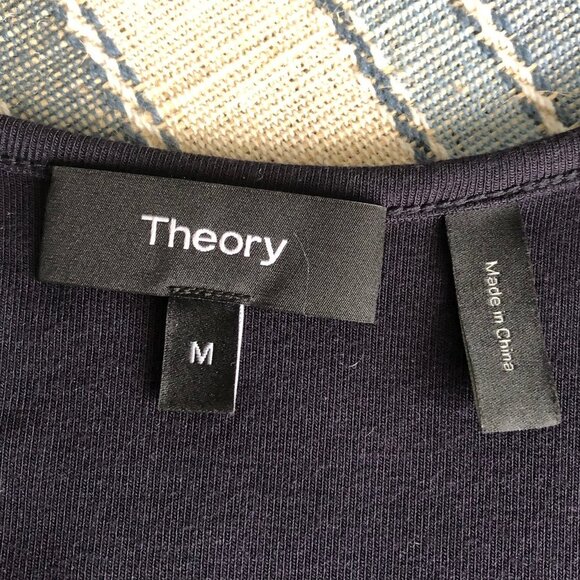 Theory Yorisa Fine Ribbed Boatneck or Scoop Neck Viscose Top Navy Sz M NWOT - Picture 7 of 13